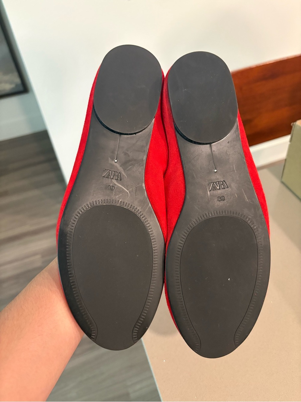 Zara Red Suede Ballet Flats - Picture 4 of 5